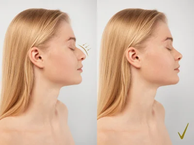 Before and after chin contouring treatment showing improved facial definition at Two Chicks Aesthetics in Port Jefferson NY