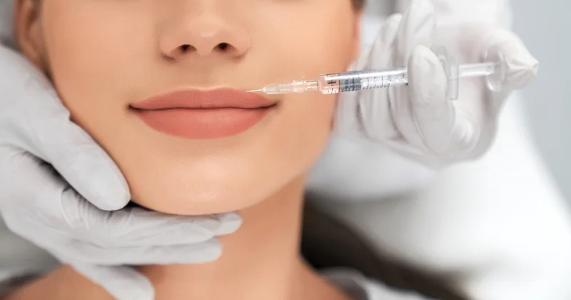 Close-up of lip filler injection at Two Chicks Aesthetics in Port Jefferson NY