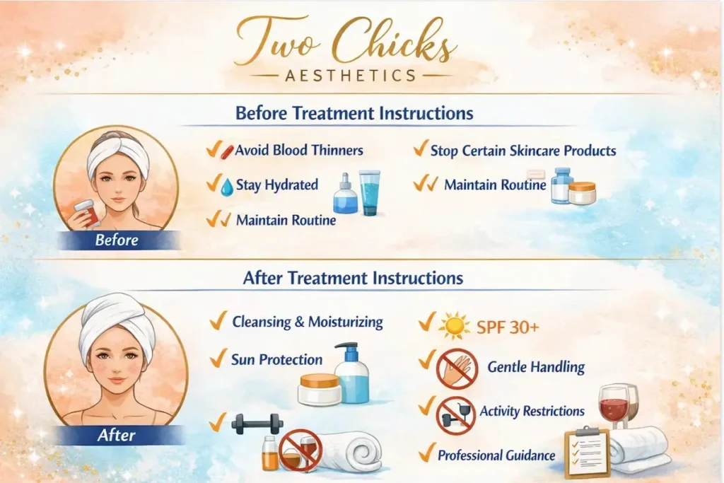 Reduce Scar Visibility Today with Professional Microneedling Near Port Jefferson 6 Infographic detailing before and after care for microneedling scar treatment, including instructions to avoid blood thinners, stop retinoids, stay hydrated, and limit sun exposure for optimal healing results